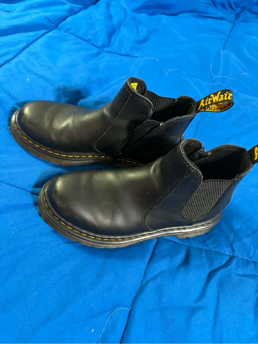 Dr. Martens Black Leather Chelsea Boots with Yellow Stitching